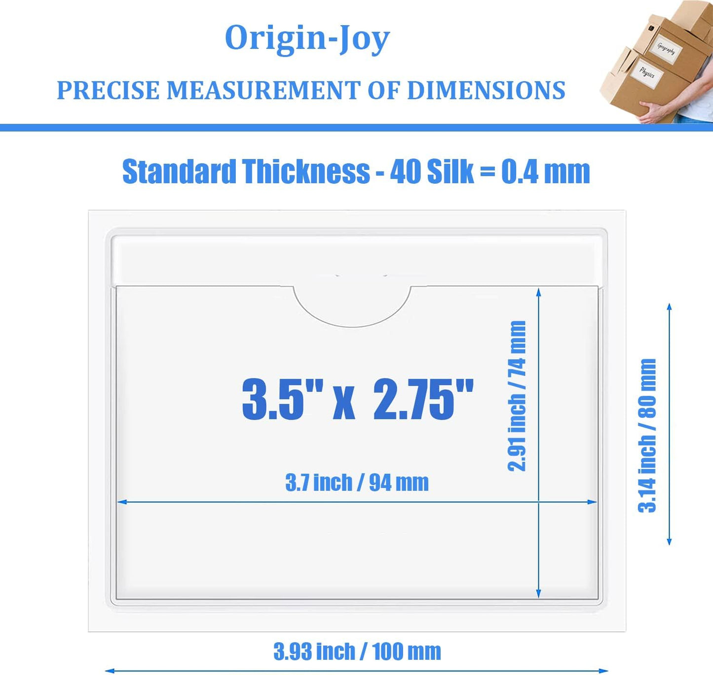 Origin-Joy 35 PCS Self Adhesive Index Card Pockets with Top Open, Clear Plastic Label Holder for Cards of Note, Library and Business, Adhesive Label Pockets & Card Holder (3.5 x 2.75 inch)