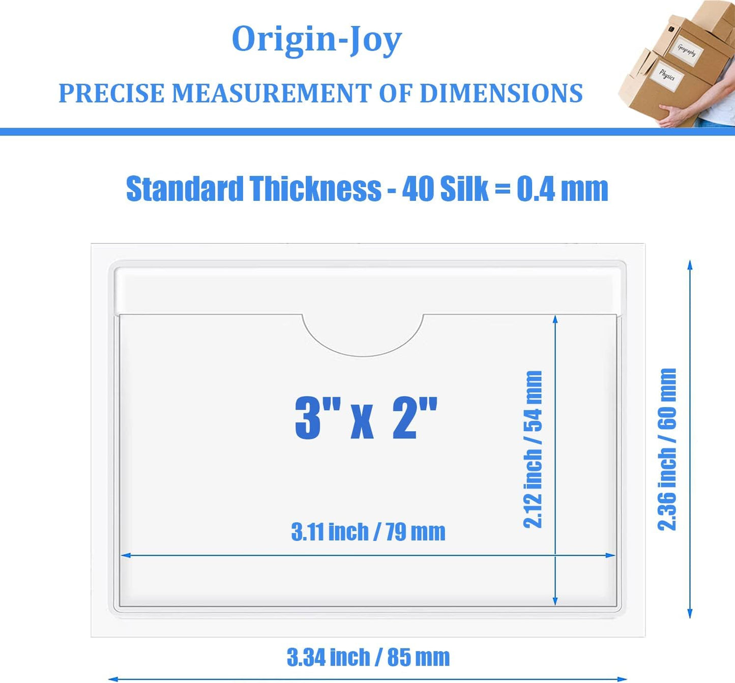 Origin-Joy 35 PCS Self Adhesive Index Card Pockets with Top Open, Clear Plastic Label Holder for Cards of Note, Library and Business, Adhesive Label Pockets & Card Holder (3 x 2 inch)