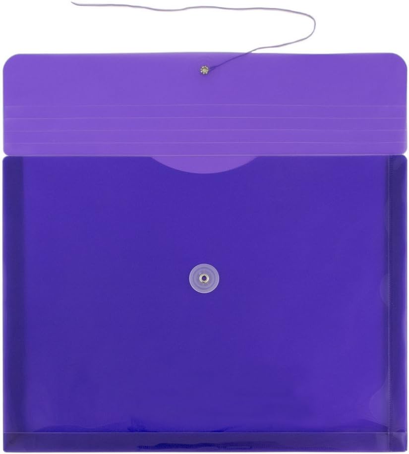 JAM PAPER Plastic Envelopes with Button & String Tie Closure - Letter Booklet - 9 3/4 x 13 - Purple - 12/Pack