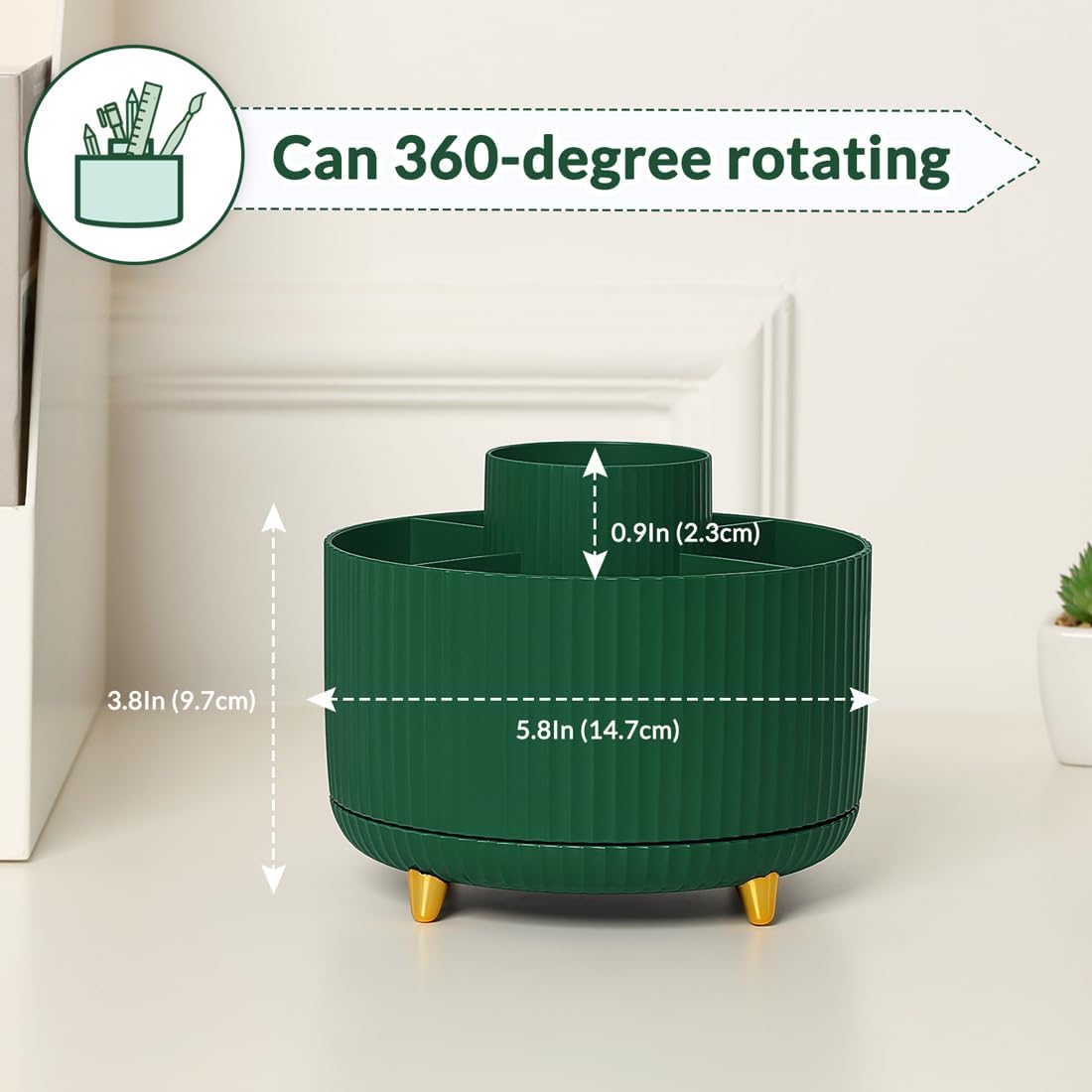 SKYDUE 360 Degree Rotating Desk Organizer, Dual-Purpose Pencil Pen Holder for Desk, Rotating Desk Pen Organizer with 5 Slots, Art Supplies, Pencil Cup for Office, School, Home