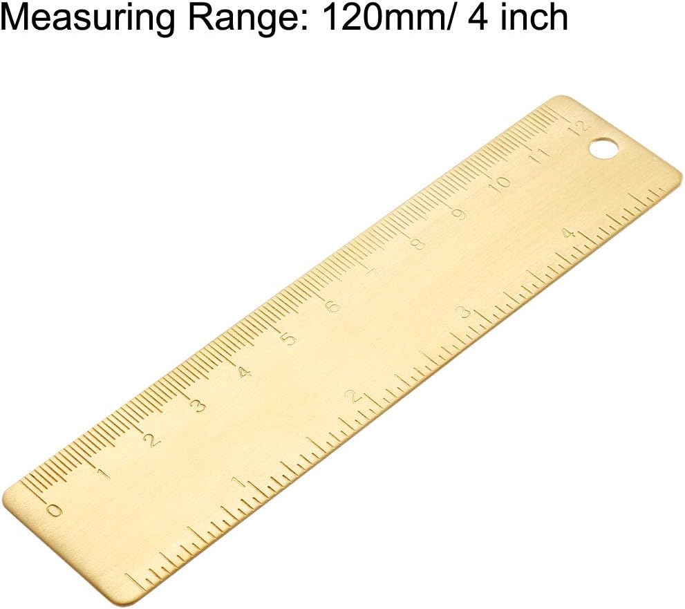 uxcell Straight Brass Ruler 120mm 4 Inches Metric Measurement Tool Drawing Measuring Ruler 1mm Thickness