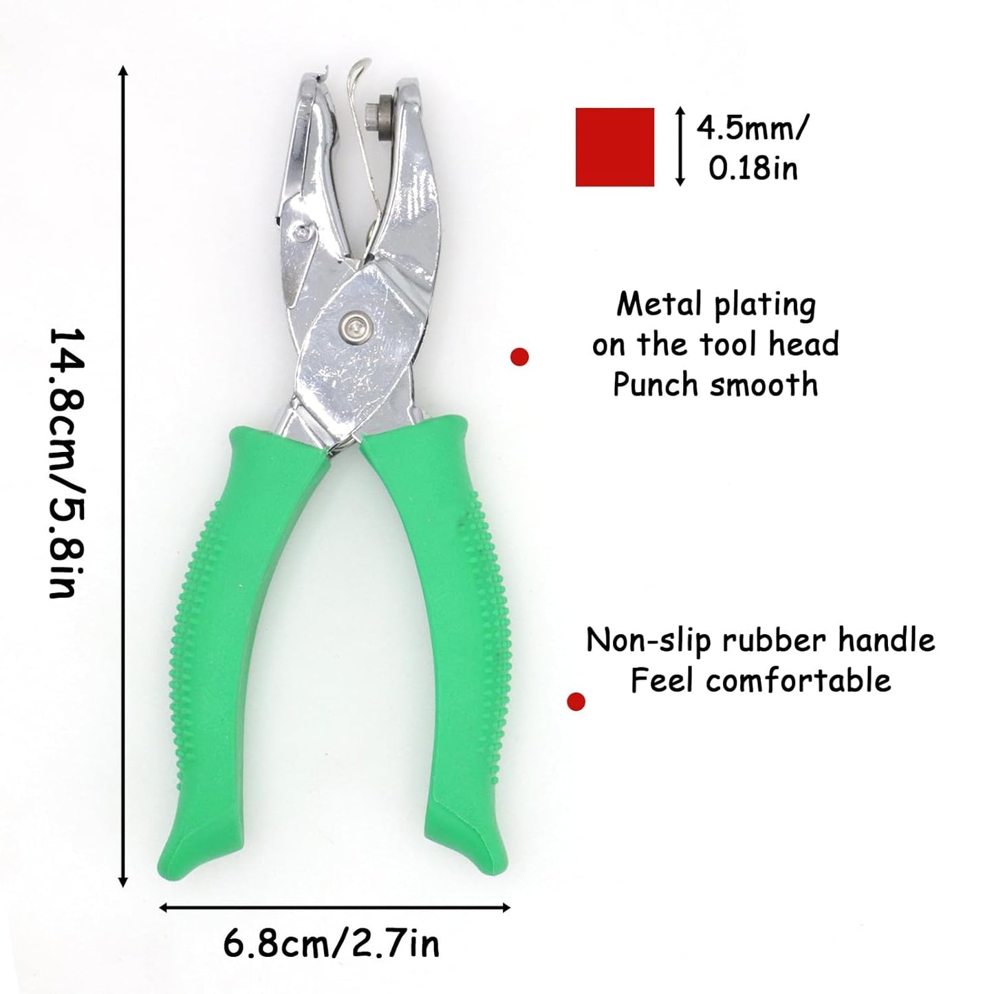Handheld Square Hole Punch, 1/6 Inch Hole Size, Craft Paper Puncher, Single Pack, Ideal for DIY Projects and Office Use