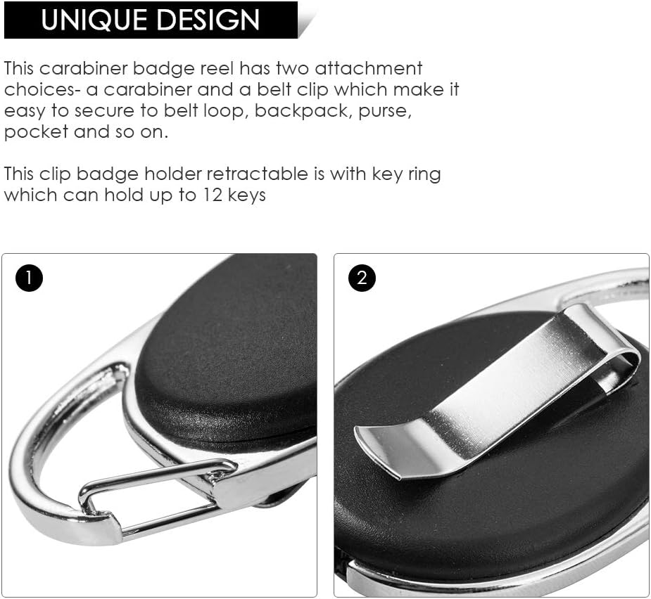 Retractable Badge Holder with Carabiner Reel Clip and Key Ring for ID Card Key Keychain Holders Black 10 Pieces by Moever