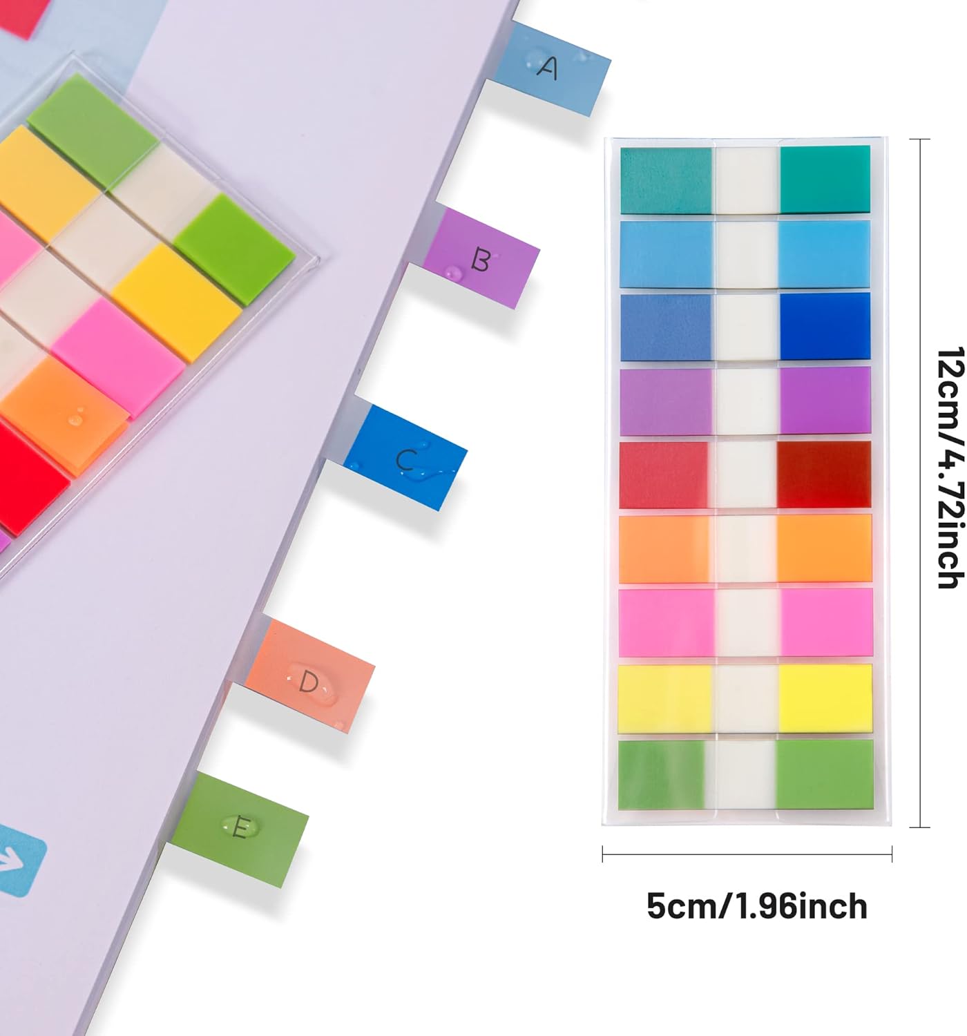 Golcellia Writable Sticky Tabs, 900 Pcs Transparent Sticky Page Marker Tabs for Document Organization, Teacher Supplies, Study Aids, Office Supplies, Colorful Tabs