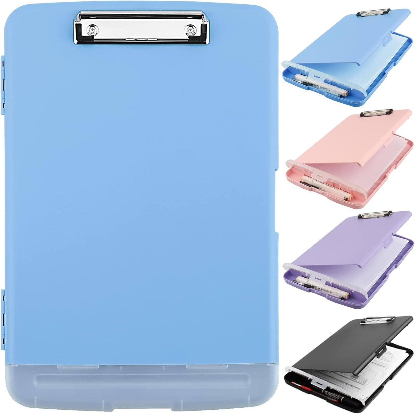 Clipboard with Storage, A4 Binder Nursing Clipboards with Pen Holder, Heavy Duty Storage Clipboard with Low Profile Clip, Clipboards Folder Side-Opening, Smooth Writing Clip Board (Lake Blue)