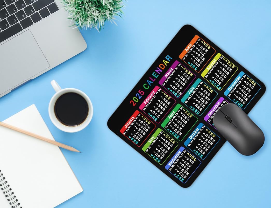 Calendar Mouse pad, 2025 Calendar Color Horizontal Edition Natural Rubber Creative Gaming Mouse Pad Rectangle Mouse Personalized Desk Mouse Pad 9.5 inch x 7.9 inch