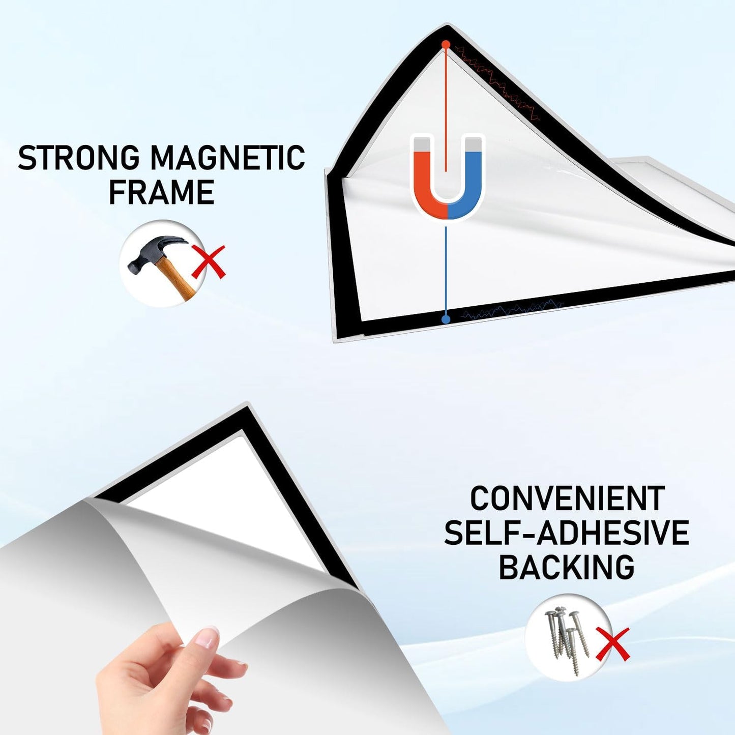 Magnetic Sign Holder - 8.5×11" Wall Mounted Self-Adhesive Magnetic Paper Holder, Transparent Wall Display Frame with Silver Edge, Suitable for Office, Store, Mall, Home (8.5"x11" 6pack)