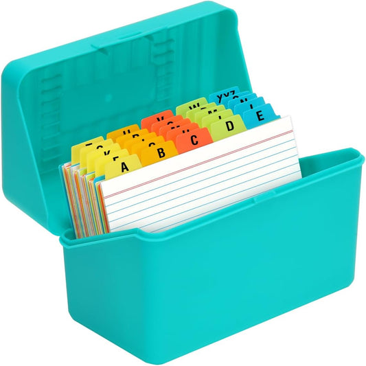 H4D 4x6 Index Card Holder with 100 Heavyweight Ruled Index Cards and 25 Plastic Dividers, Teal