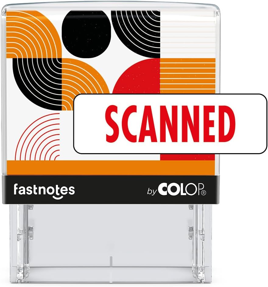 Fastnotes Scanned Self-Inking Rubber Stamp by COLOP - Great for Office Documents, Notary, Warehouse, Accounting Paperwork, Business, and Legal Documentation - Red Ink (Scanned- Red)