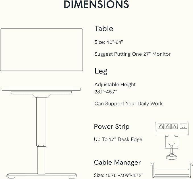 FLEXISPOT EN2 Whole-Piece Standing Desk with Clamp Power Strip, 40 x 24 Electric Stand Up Height Adjustable Desk with Cable Management (White Frame + 40" Maple Top)