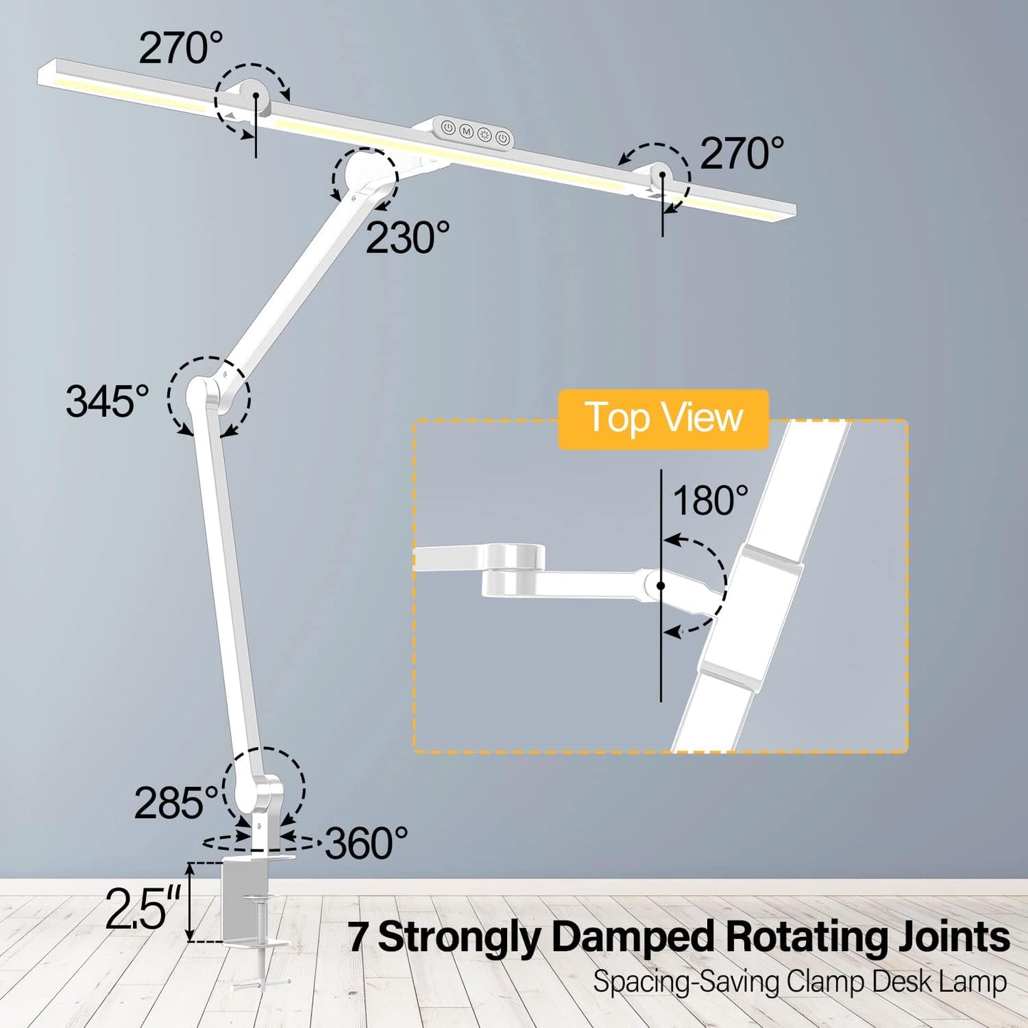 Micomlan Led Desk Lamp for Home Office, White Architect Desk Lamp with Clamp for Crafting, 24W Bright Rotatable Led Table Light Stepless Dimming Tempering Wide Computer Light with Atmosphere Lighting