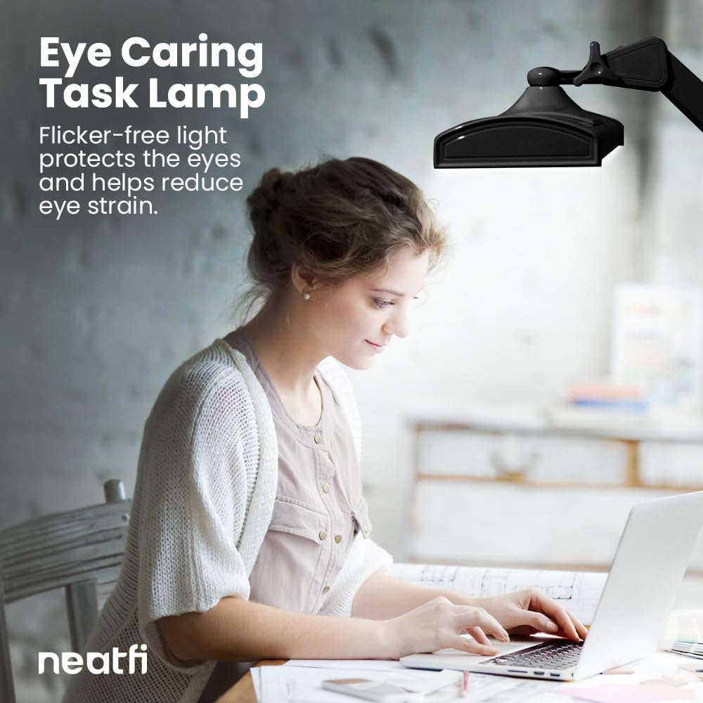 Neatfi Ultra 3,500 Lumen LED Desk Lamp, 45W, 26-Inch Wide Metal Shade, 270 SMD LEDs (Non-CCT with Clamp, Black)