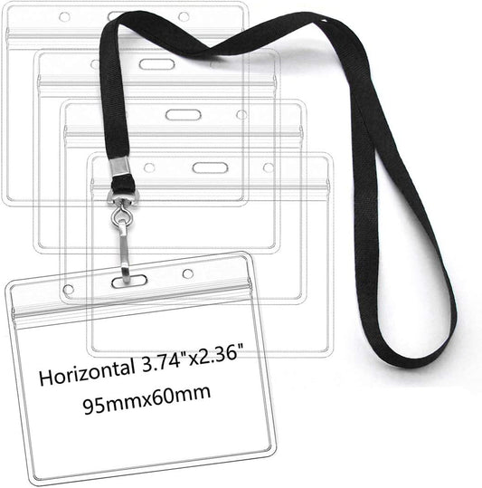 Lanyards with Id Holder Name Badges Waterproof Name tag Badge Holders with Neck Lanyard Swivel J-Hook Clip 50 Pack (Black, Horizontal)