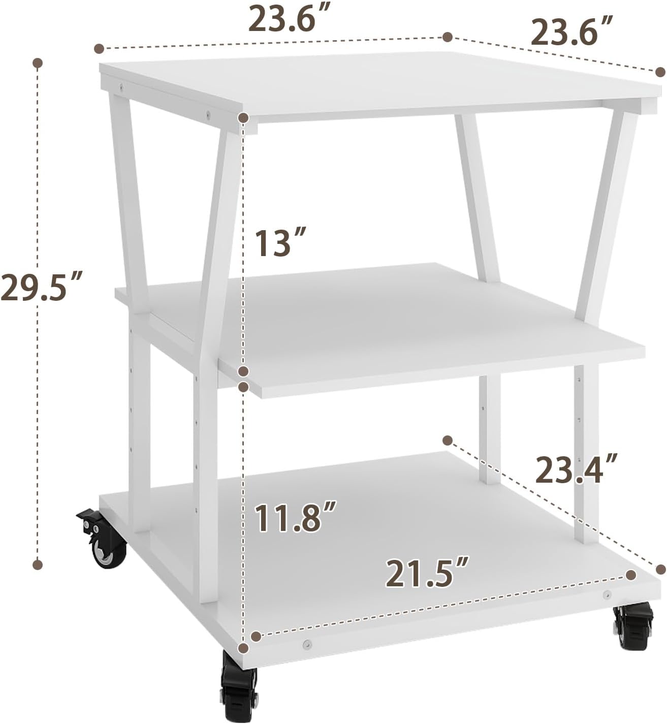Natwind 3-Tier Large Printer Stand,23.6"x23.6"x29.5" Heavy-Duty Printer Table Cart with Paper Storage Shelf & Wheels,Ideal for Home Office Laser Printers, Copiers (White)
