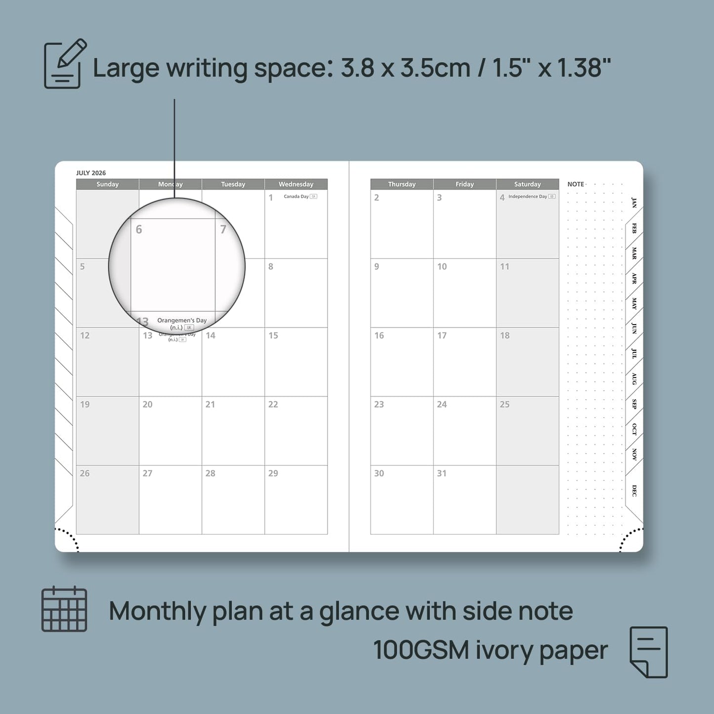 POPRUN 2026 Weekly Planner (Medium 6.75" x 8.75") 12 Months Calendar Notebook with Horizontal Layout, Leather Hardcover, Inner Pocket, 100GSM Thick Paper, Pen Holder - Aquamarine