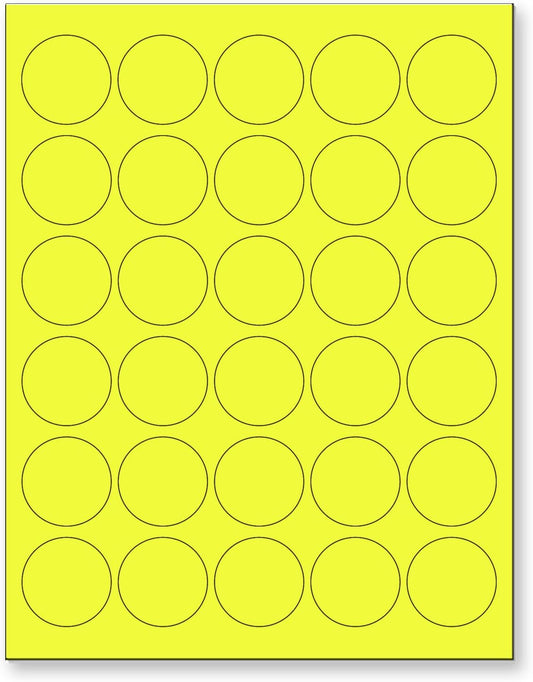 NextDayLabels - 8-1/2 x 11 Neon Color High Light Fluorescent Labels for Laser & Inkjet Printer (Yellow Fluorescent, 1.5" Round - 30 Per Page | 750 Labels)