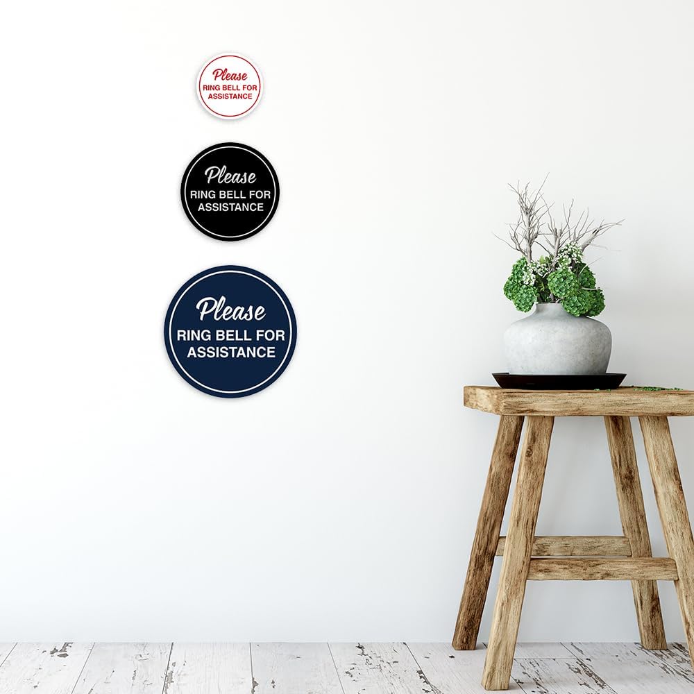 Signs ByLITA Circle Please Ring Bell For Assistance Wall or Door Sign | Easy Installation | Front Desk Reception Sign (Light Grey/Burgundy) - X-large (2 Pack)