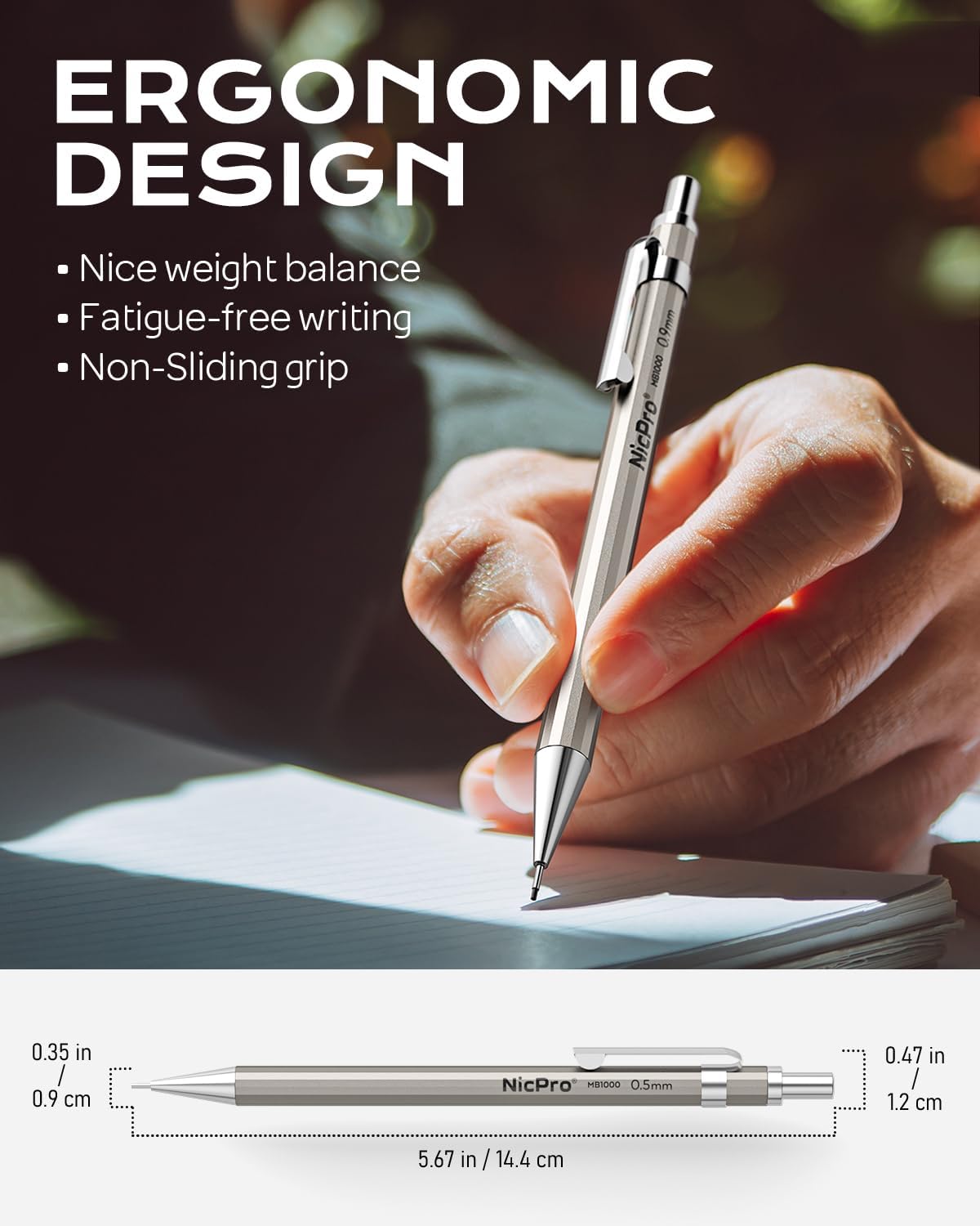 Nicpro 2 PCS 0.9 mm Metal Mechanical Pencils Set, Drafting Pencil for Artist Writing, Sketching, Drawing, with 4 Tubes HB Lead Refill & Erasers, Erasers Refills & Storage Case