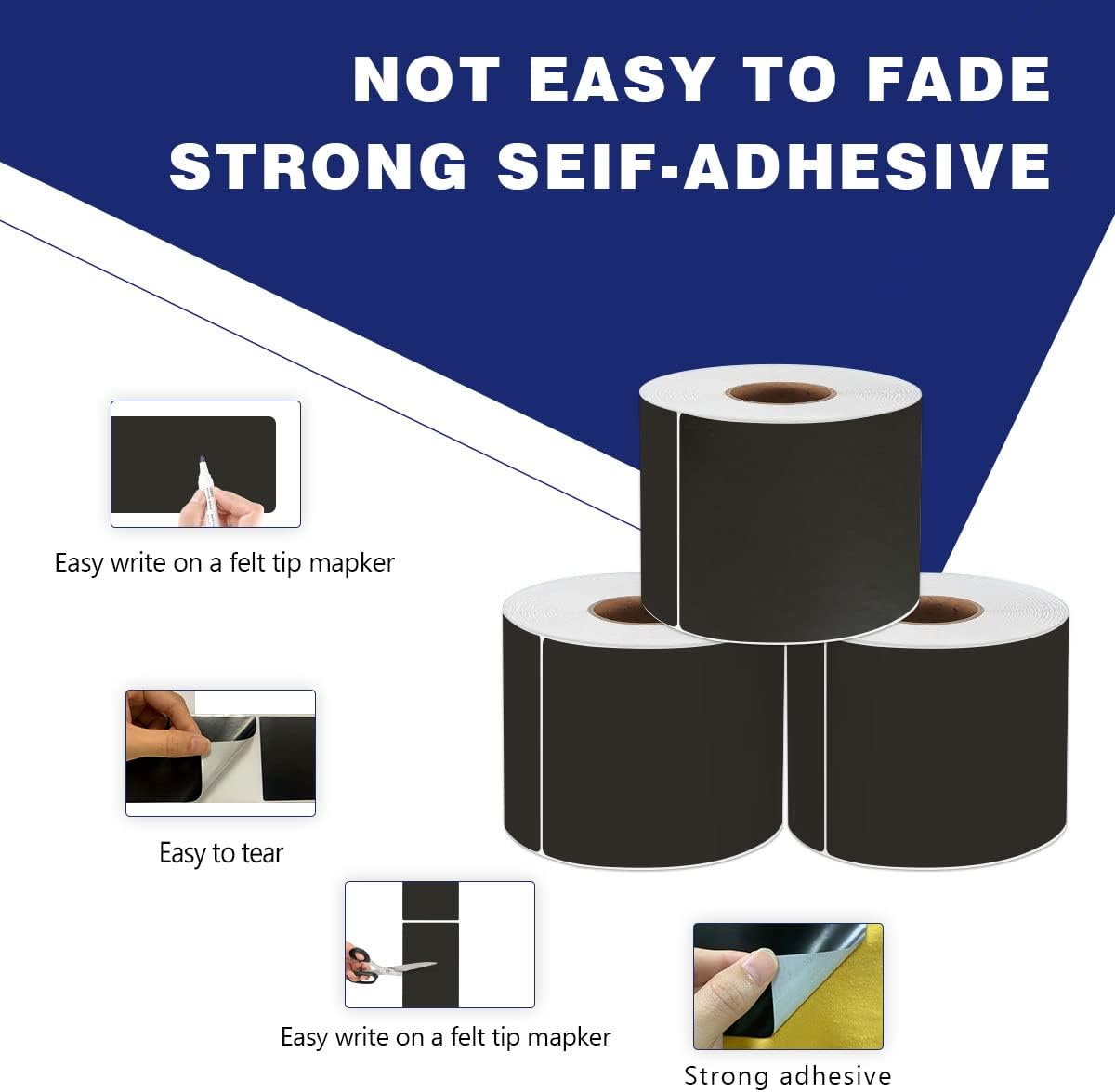 PARLAIM 3 X 5 Inch 250 Per Roll Rectangle Inventory Color Coding Labels,Roll Square Label Stickers for Home Black