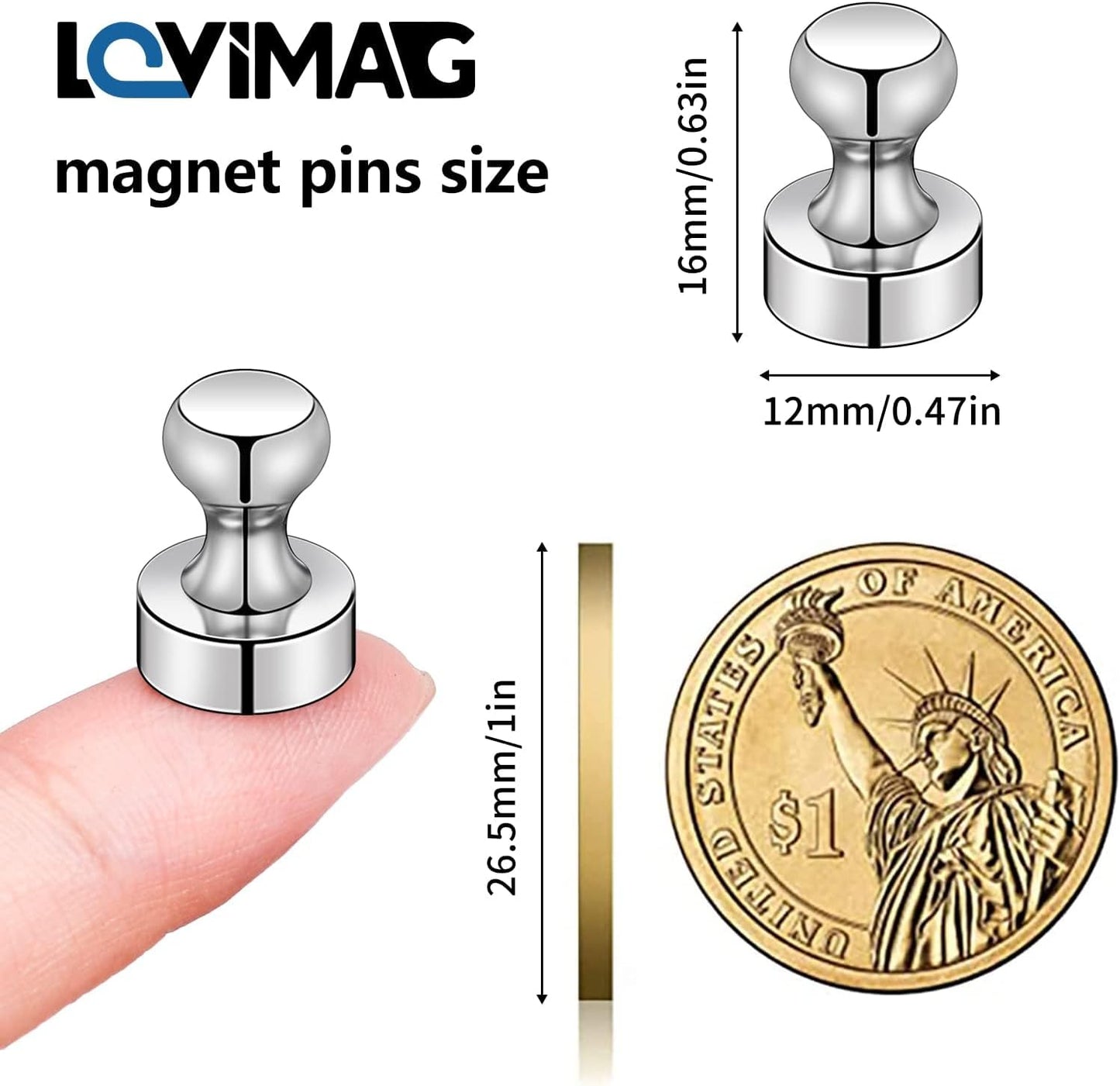 LOVIMAG Fridge Magnet Refrigerator Magnets, Small Push Pin Magnets Strong Magnets for Whiteboard, Fridge, Office, Classroom and Map Magnets, Pack of 20