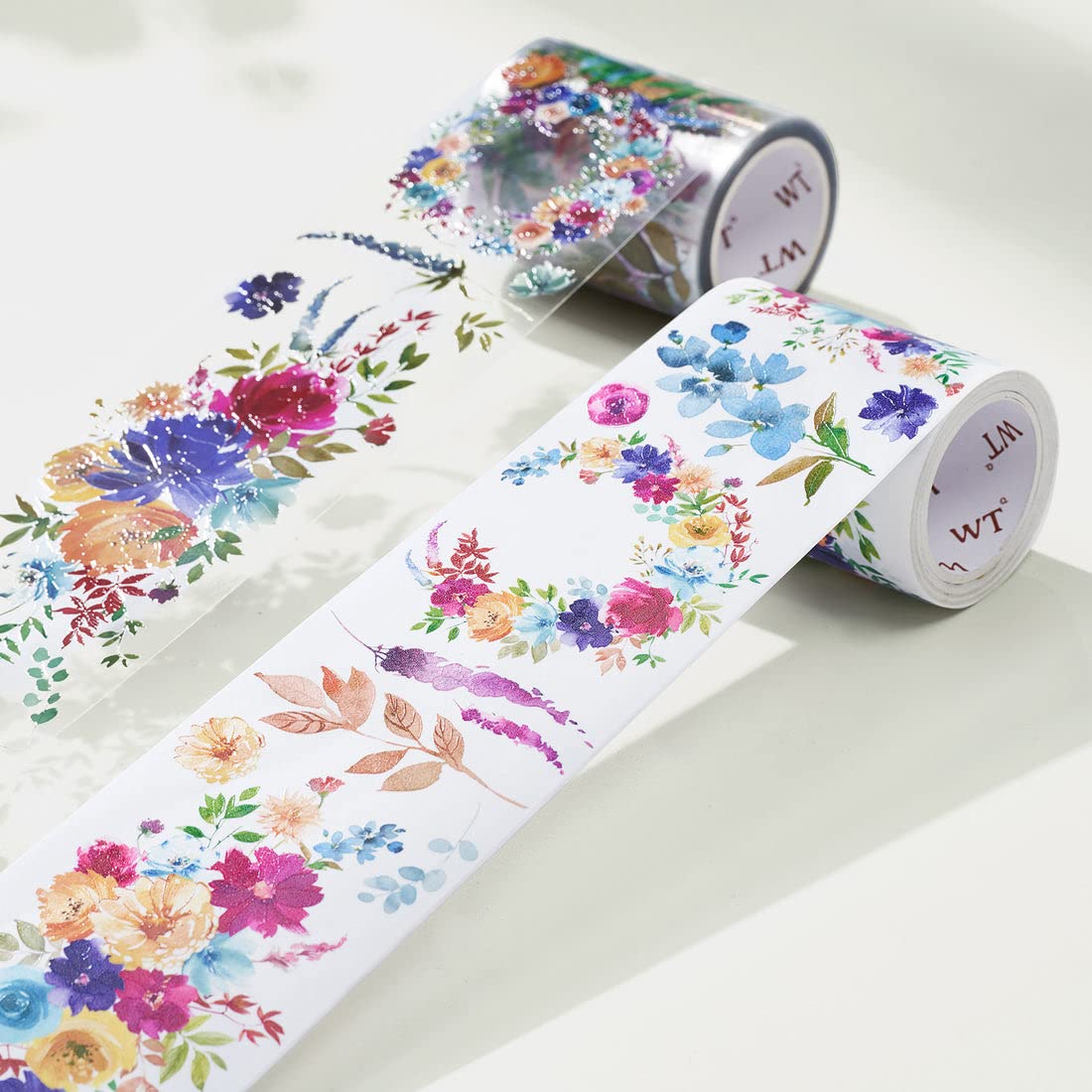 WT Pretty Florals Wide PET Tape, Single Roll, Original Designs, Floral Decorative Tape, Transparent Craft Tape for Bujo Planner & DIY Supplies, Watercolor Flowers