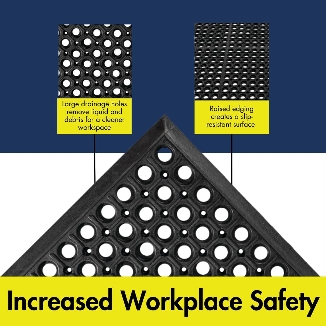 NoTrax 3' x 10' Anti-Fatigue Lightweight Restaurant Rubber Floor Mat with Drainage Holes, Beveled Edges, Non-Slip Mats, Black, T30 Competitor, T30S0310BL