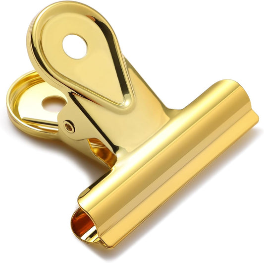 SIAMESE Bulldog Clips, 4 Pcs Binder Clips for Office & Kitchen, Multi-Purpose Binder and Food Bag Clamps for Sealing, Storage, Hanging (Gold)