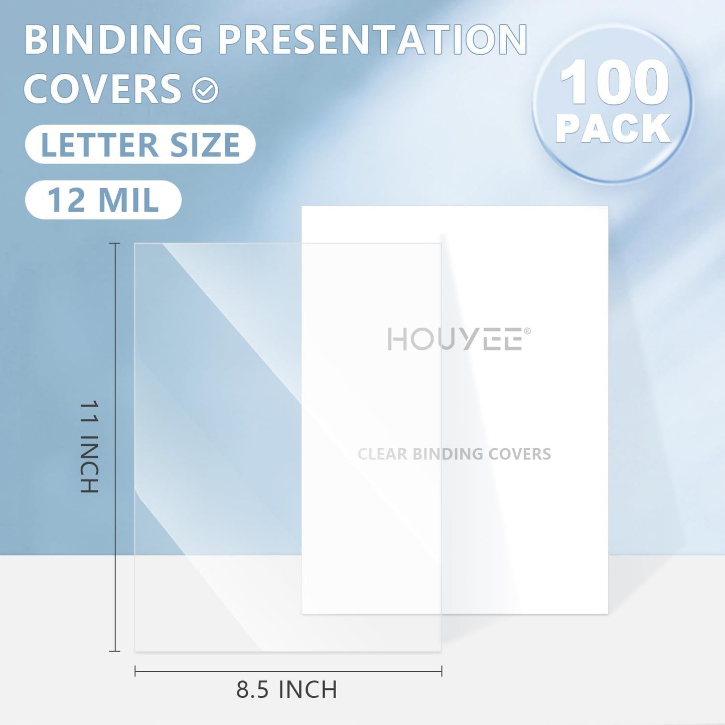 HOUYEE 100 Pack Clear Binding Presentation Covers, PVC Report Covers,12 Mil,8-1/2 x 11 Inches, Letter Size