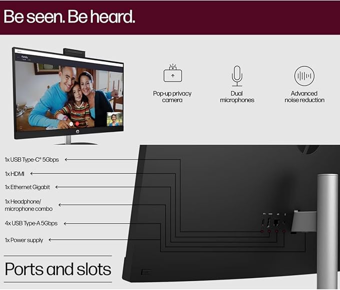 HP 27" FHD Touchscreen Business All-in-One Desktop Computer, Intel 12-Core Ultra 7 155U (Beats i7-1355U), 64 GB DDR5 RAM, 2 TB SSD, Intel Iris Xe Graphics, Wired KB & Mouse, Wi-Fi 6, Windows 11 Pro