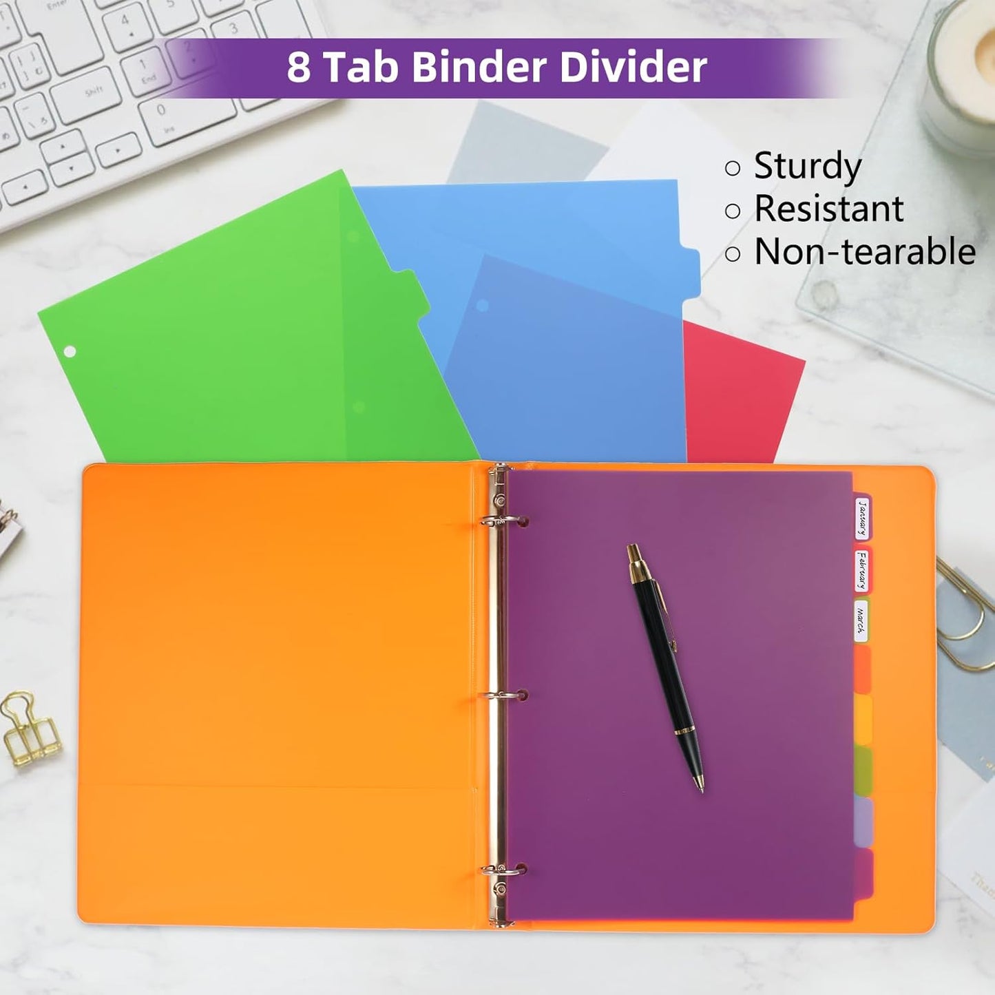 Colorful Binder Dividers with Tabs,Plastic Index with 5-Tabs,for 3 Ring Binder,6 Sets
