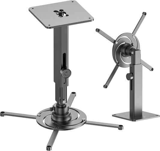 Projector Mount Wall with Multi-Hole Design, Adjustable Universal Projector Ceiling Mount for Home Theater, Office, Classroom, Heavy Duty Aluminum Projector Stand, Load 55 lbs - Black