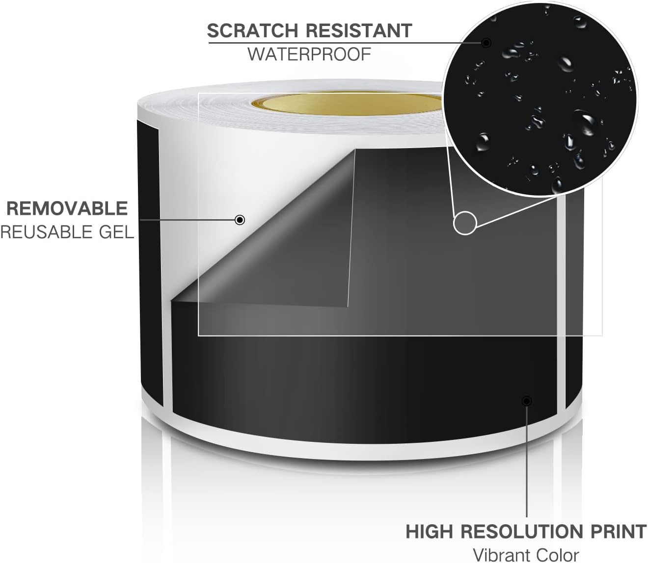 Black Rectangle Sticker Labels 3×2 Inch Vinyl Stickers Color Coding Name Tags Roll Removable Waterproof 300 per Dispenser Box