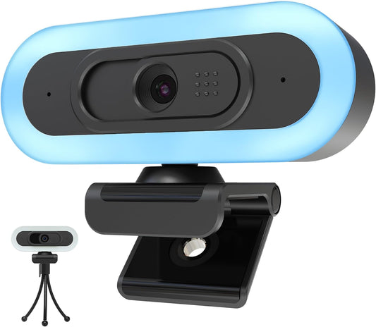 2K 50FPS Webcam for PC/Mac, Computer Camera with Fill RGB Lights, 2 Noise-Canceling Microphone, Autofocus and Tripod for Meeting, Live Streaming, Video Calls, Gaming, Works with Zoom, Skype, Teams