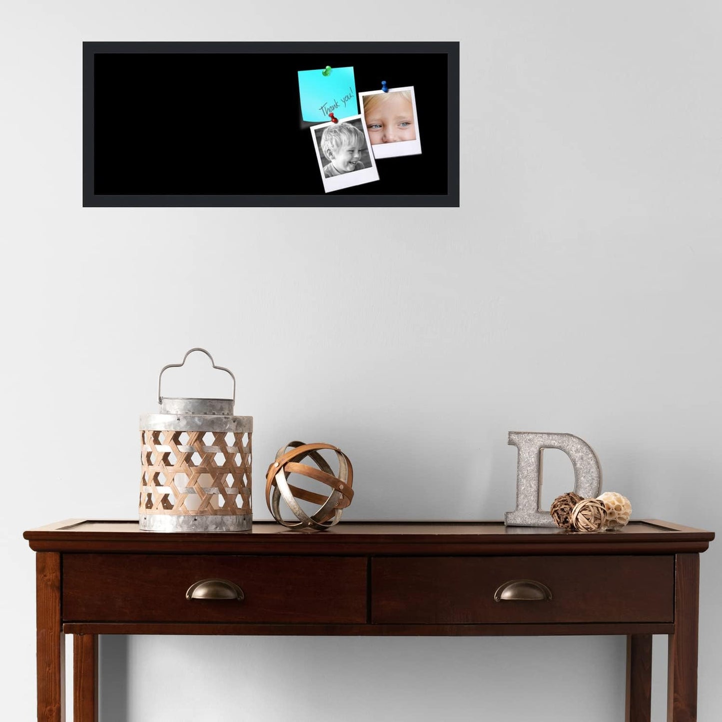 PinPix 30x12 Inch Cork Bulletin Board. This Decorative Framed Pin Board Comes with Solid Black Design and a Satin Black Frame. Ideal for Home Office Decor or Message Board (PinPix-622)
