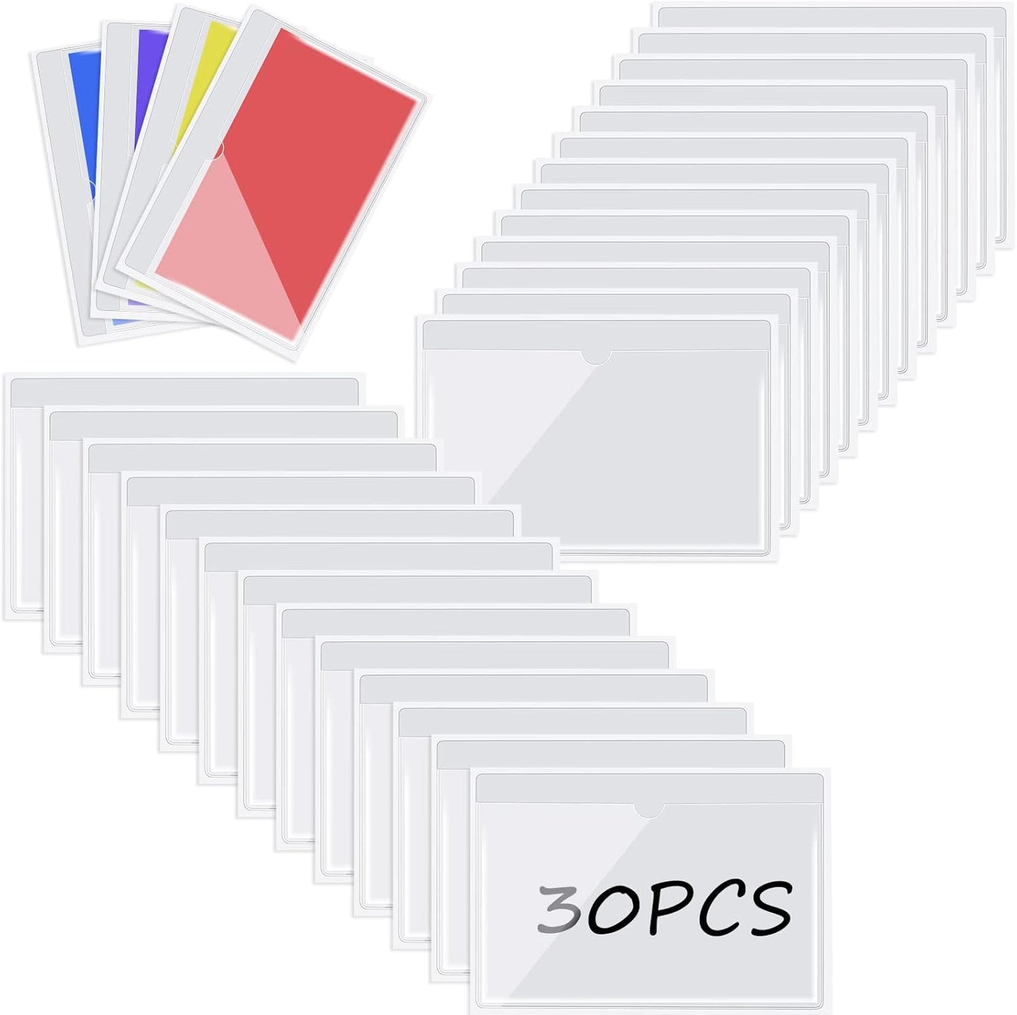 30 Pack Self-Adhesive Index Card Pockets with Top Open for Loading - Ideal Index Card Holder for Organizing and Protecting - Crystal Clear Plastic (5.8 x 8.7 Inches)