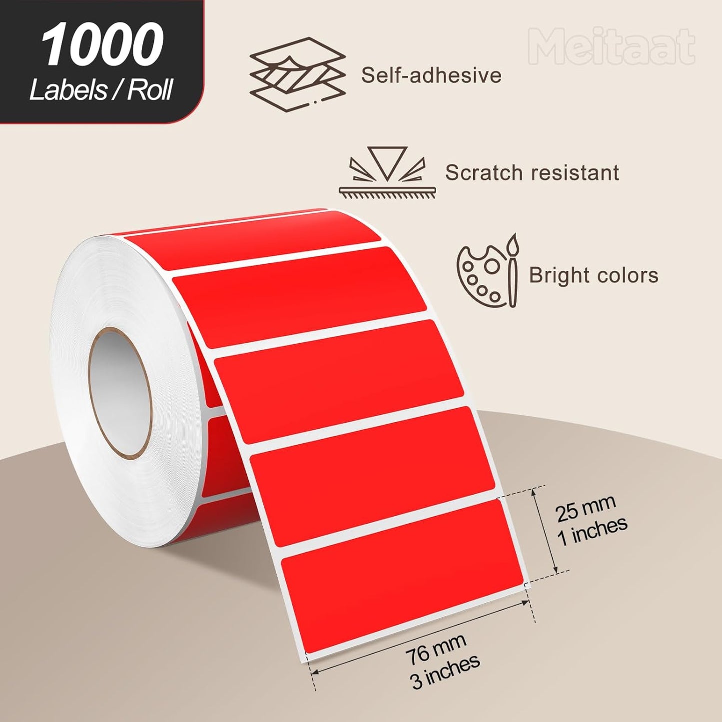 3 × 1 Inches Red Rectangle Color Coding Labels 1000 PCS, Self-Adhesive Writable Waterproof Vinyl Blank Sticker Roll for Office Home School Business