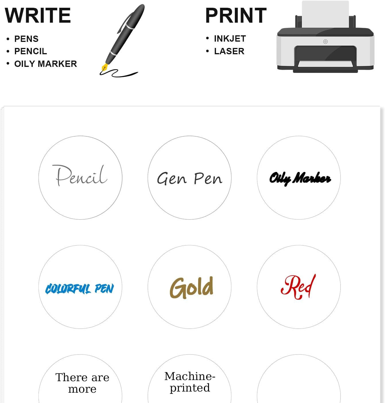 Methdic 2" Diameter High Visibility Printable Round Labels，Matte White，360 Customizable Blank Stickers