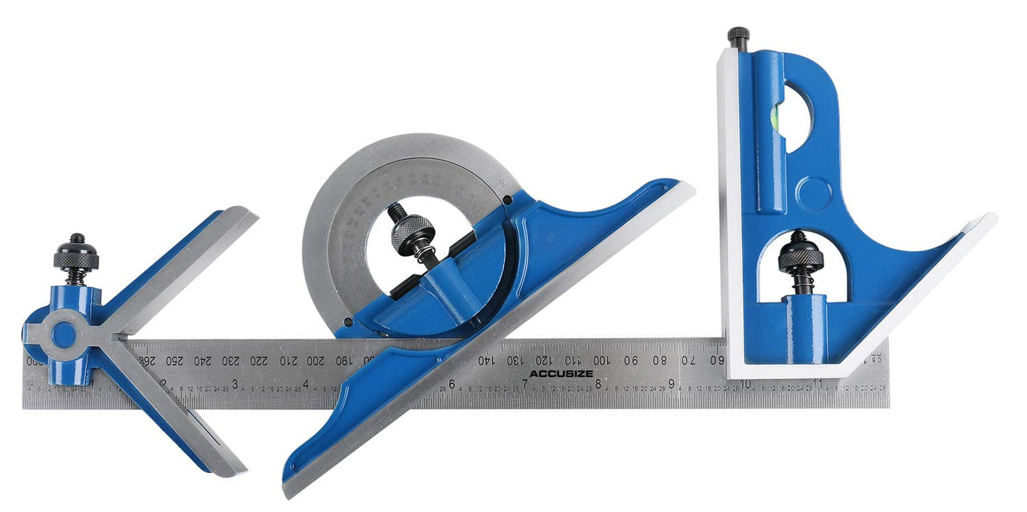 Accusize Industrial Tools Combination Square Set, 12''/300mm, 4 Pcs/Set, 0000-8108