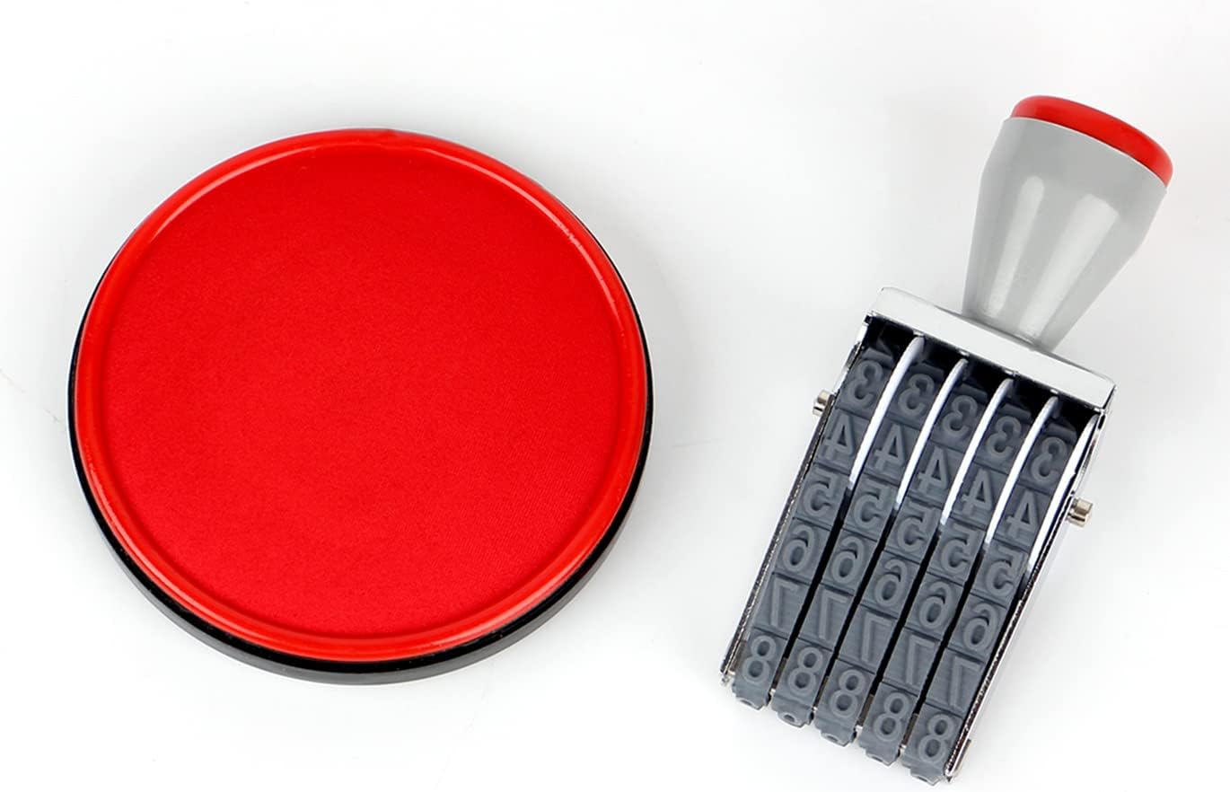 Rubber Number Stamps and Pad Kit, Multi-Function DIY 5 Digits Roller Stamp,Business Stamps Office Stamps Date Stamp with Red Stamp Pad Scrapbooking Roller Writing Paper