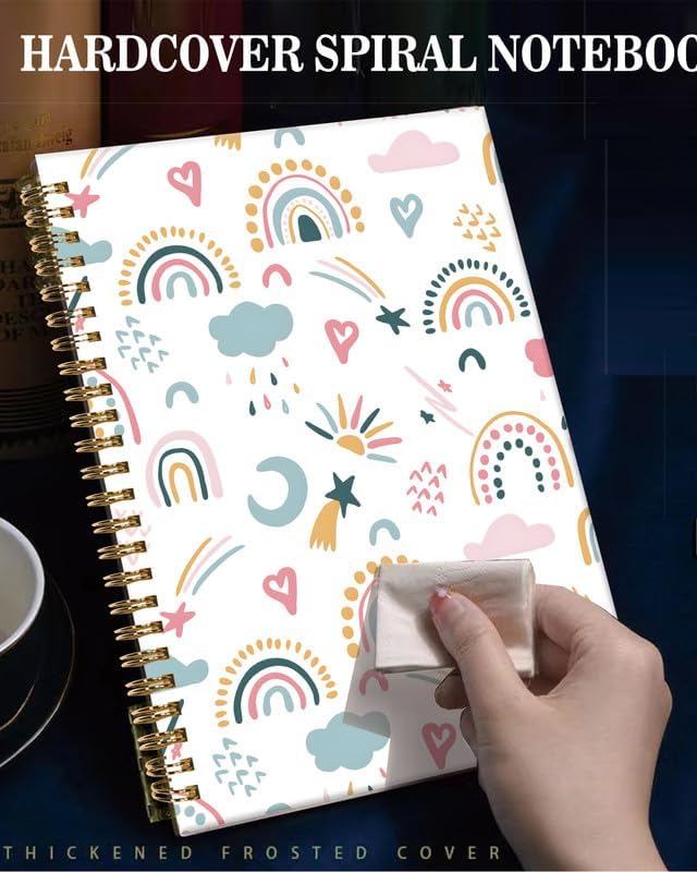 Spiral Journal Notebook,A5 Hardcover Lined Journals for Women Girl 6 x 8.3 in,120 Pages Thick Paper,Cute College Ruled Writing Notebook for Gifts Office Work School(Rainbow Heart)