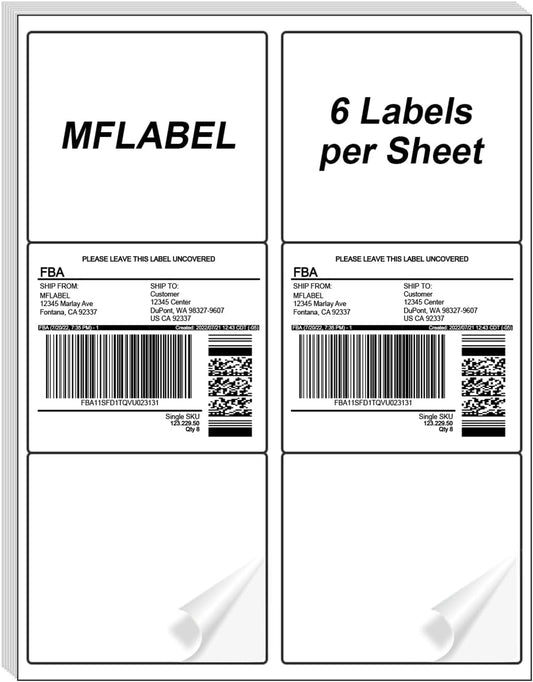 MFLABEL 3-1/3" x 4" Shipping Address Labels, 6-Up, White, 18000 Labels