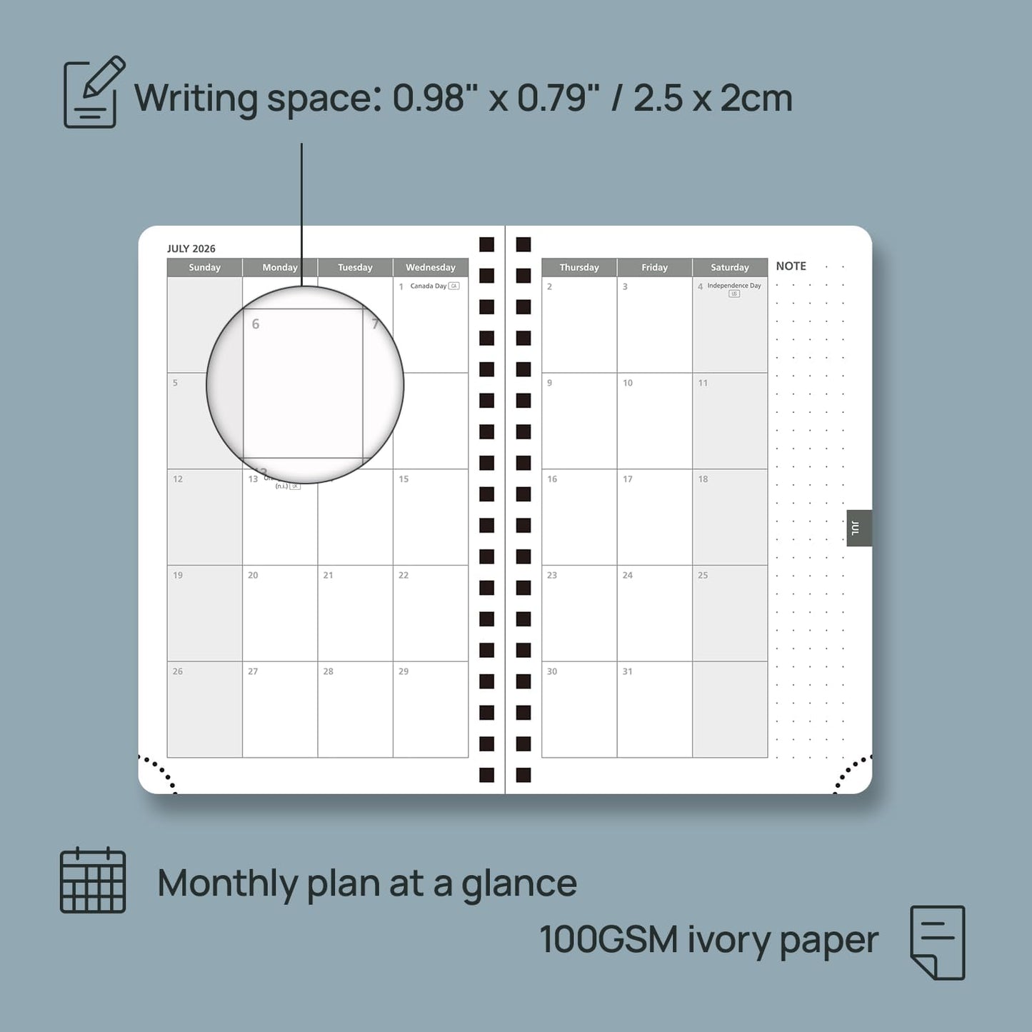 POPRUN 2026 Planner (Pocket Size 4''x 6.25'' Wire-Bond Hard Cover) Calendar Weekly and Monthly (Jan.2026-Dec.2026) Small Planner with Hourly Time Slots, for Purse, 100 GSM - Orange