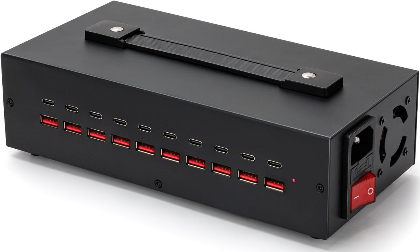 200W USB~c Charging Station, 20 Port (10 USB A & 10 USB~C Port) USB Charger Block, Fast Charging Station for Multiple Devices, Desktop Charger Compatible for iPhone, iPad, Tablets
