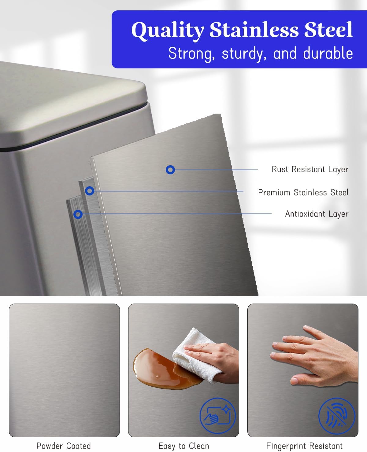 8 Gallon Slim Trash Can with Soft Close Lid, Stainless Steel Trash Can with Removal Inner Bucket, Hand -Free Trash Bin for Kitchen, Office, Laundry, Bathroom, 30 Liter Capacity, Grey