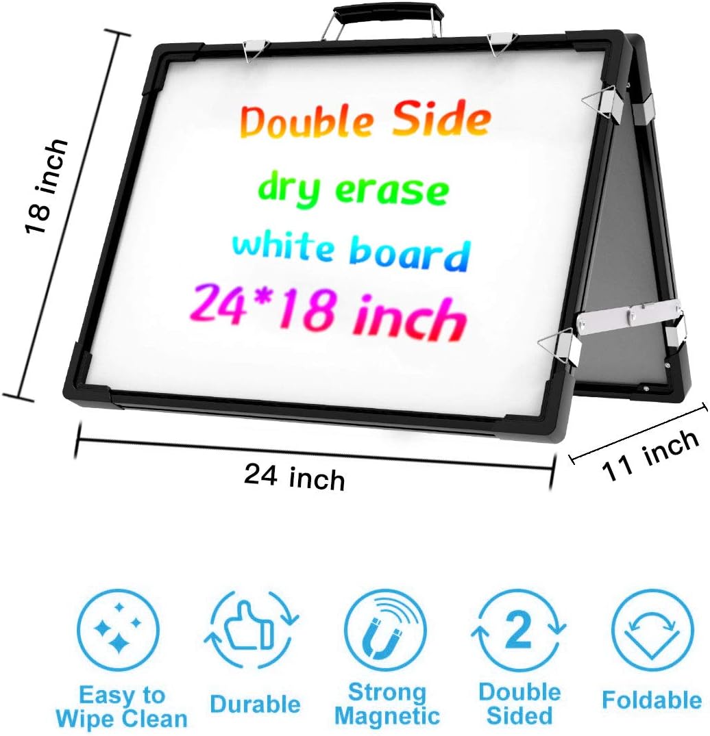 Whiteboard Dry Erase Boards, Portable White Board Double Sided Magnetic Board Stand,Foldable Hanging Wall Desktop Boards Easel for Kids Students Teacher for School Home Kitchen Office 24x18 Inch