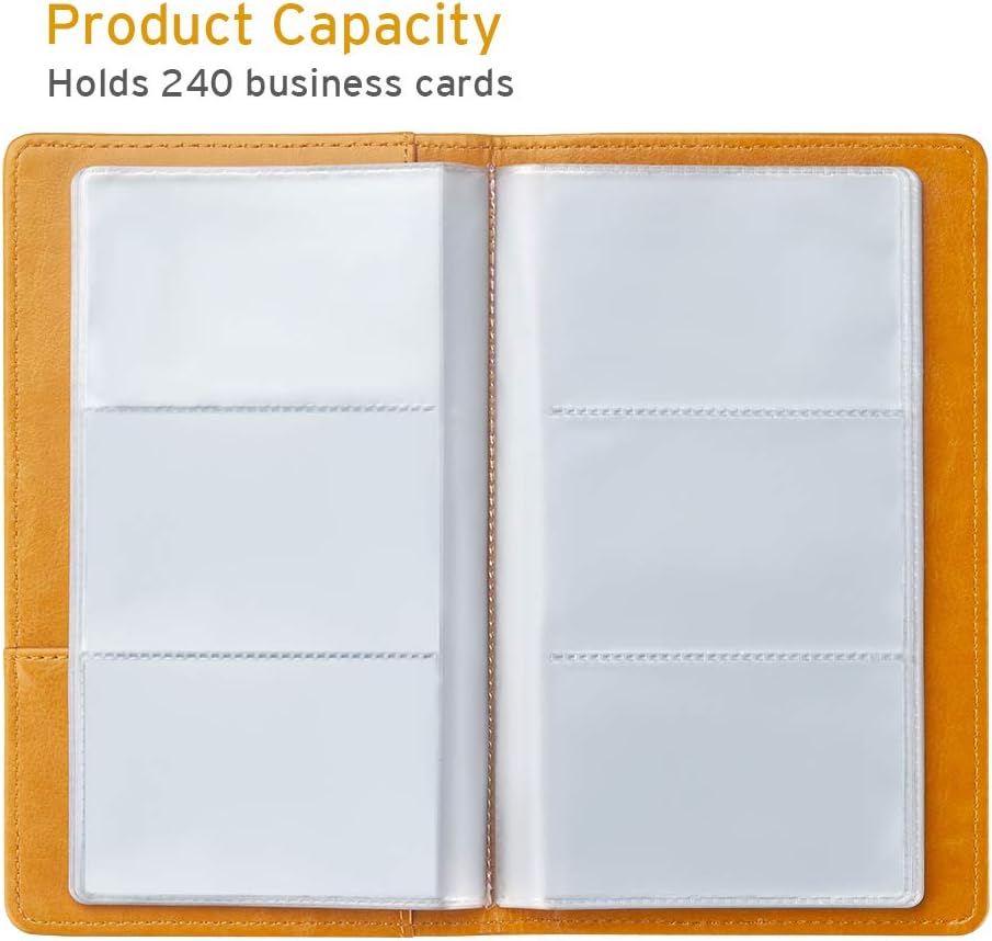 Sooez Leather Professional Business Card Book Holder Organizer, 240 Capacity Credit Card Booklet, PU Name Cards Holder Storage File for Men Women, Orange