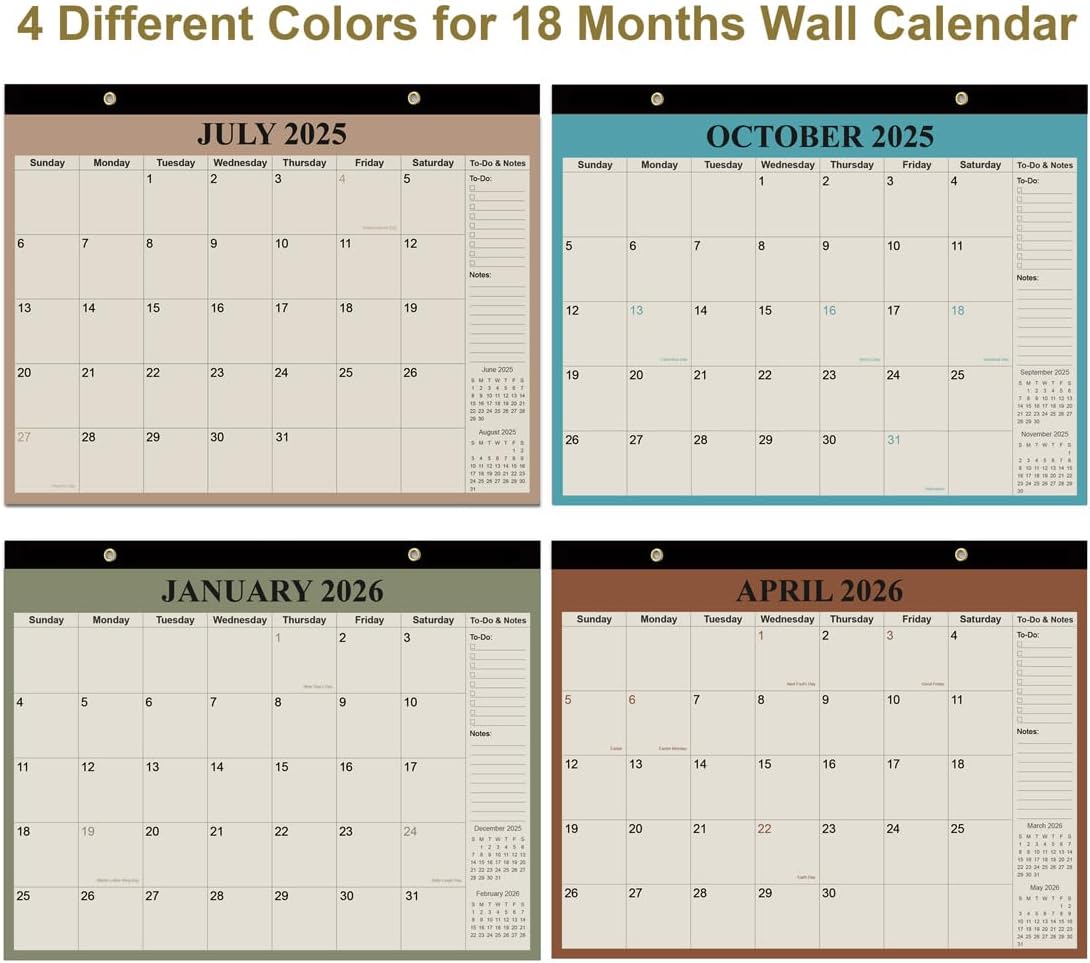 Desk Calendar 2025-2026 - 18 Months Calendar from July 2025 to December 2026, Calendar 2025-2026 with Thick Paper for Office Home School Organizing, 14" X 11", Beige