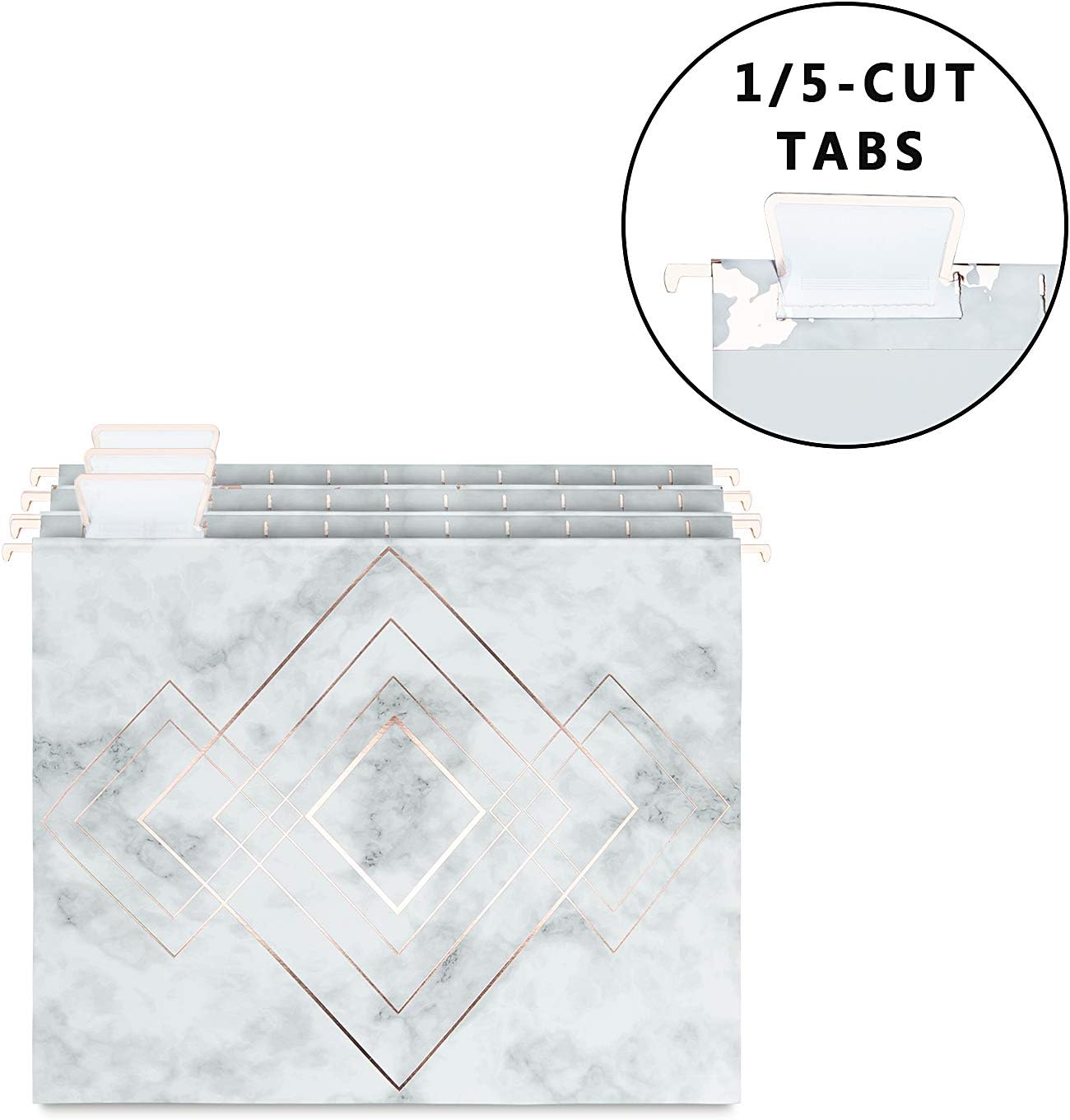 Y YOMA 12 Pack Rose Gold Hanging File Folders Letter Size Decorative File Folder Cute Pretty Hanging Folder Organizer for Filing Cabinet Office Home with 1/5-Cut Adjustable Tabs, 3 Marble Design