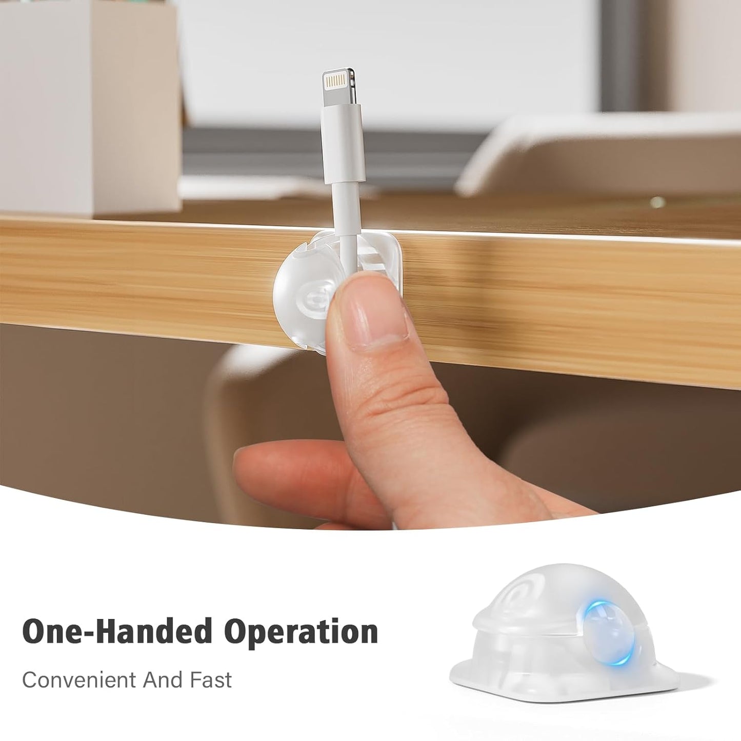 Cord Organizer Holder 6 Pack, [1-Handed-Operation] Magnetic Cable Clips, Phone Cord Clips Organizer with 2 Extra Reusable Strong Adhesive for Nightstand Car Workspace Office Accessories, Clear White