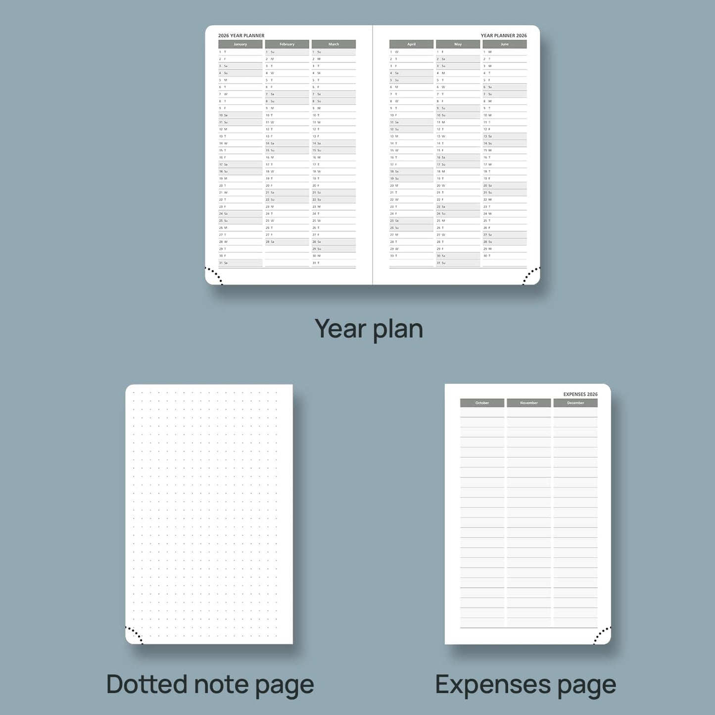 POPRUN Weekly Planner 2026 Calendar (Pocket 4'' x 6.25'') 12 Months Notebook with Horizontal Layout, Leather Hardcover, Inner Pocket, 100GSM Thick Paper, Pen Holder - Navy Blue